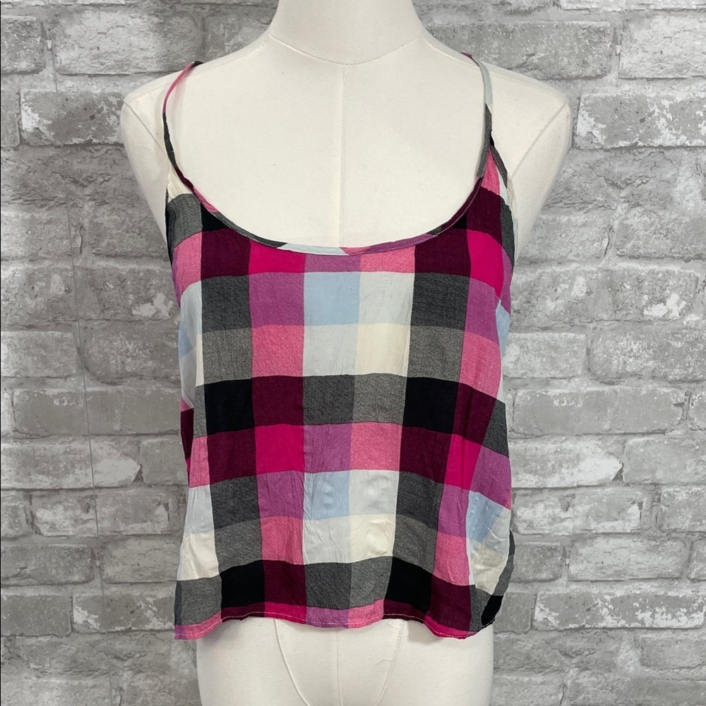 Wilfred Pink and Black Plaid Menton Blouse Tank Top